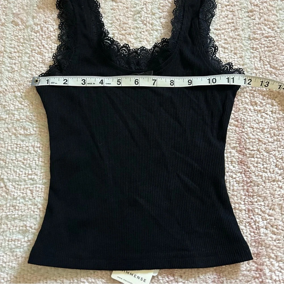 NWT Commense Lace Trim Crop Tank Top Ribbed Bow Front Size XS Black - Picture 10 of 10